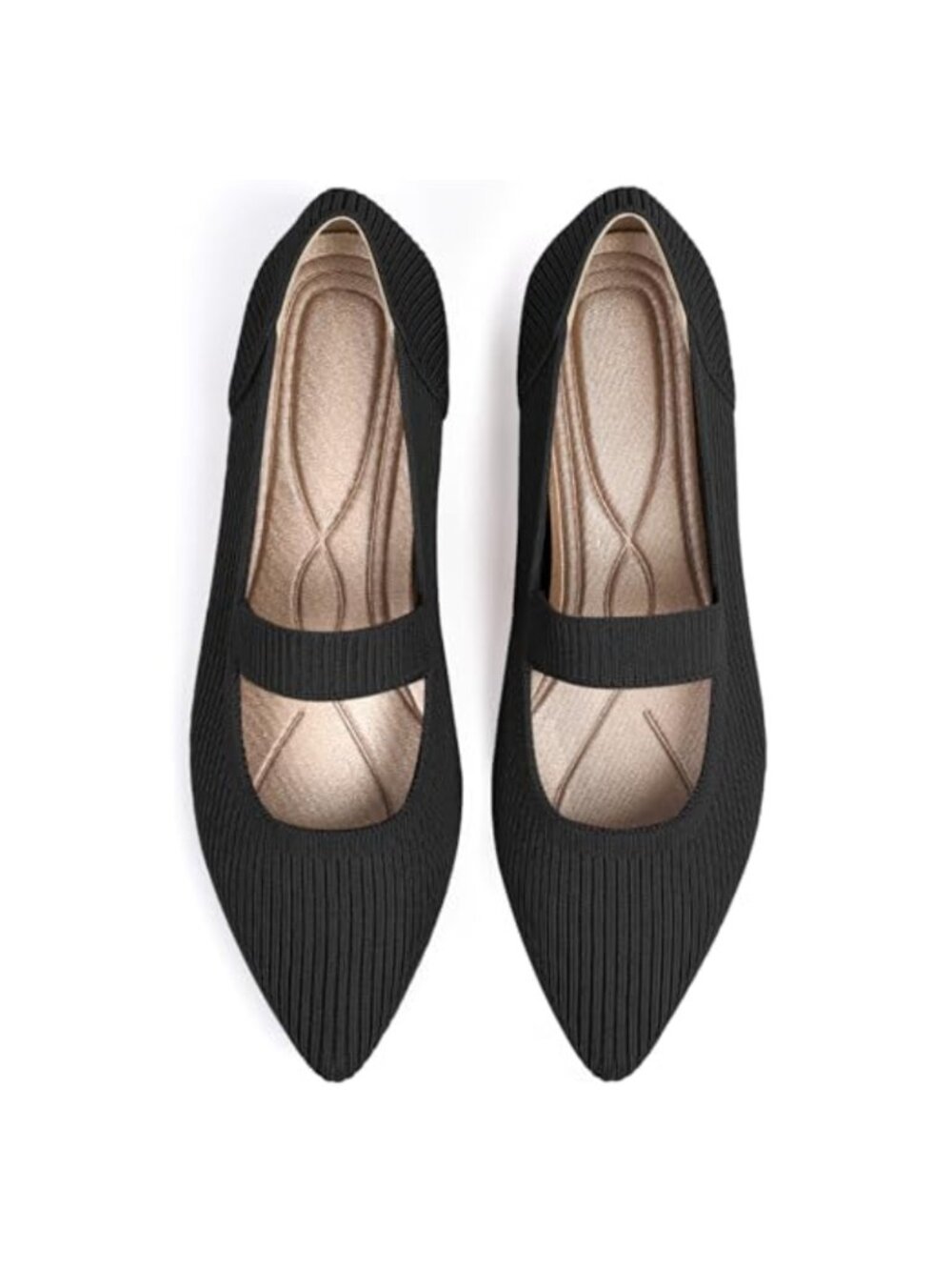 Knit Mary Jane Flats Pointed Toe Washable Comfortable Pull-On Work Shoes